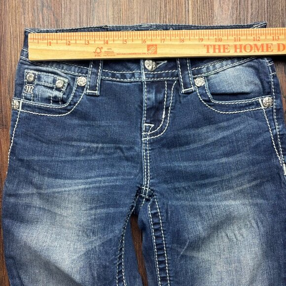 Miss Me Skinny Jeans Rhinestone Floral Pockets Distressed Medium Wash Size 25 - Picture 6 of 12